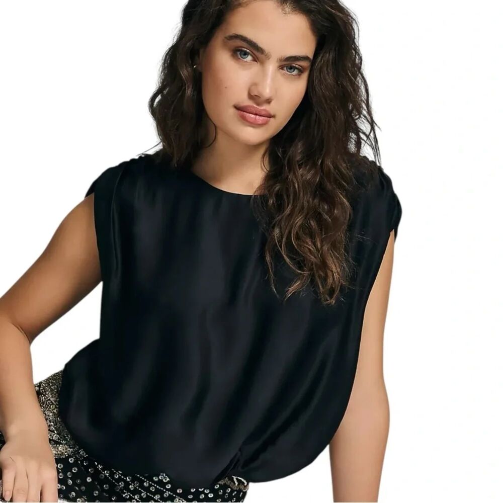 Anthropologie Silky Boatneck Blouse Black Size Medium
